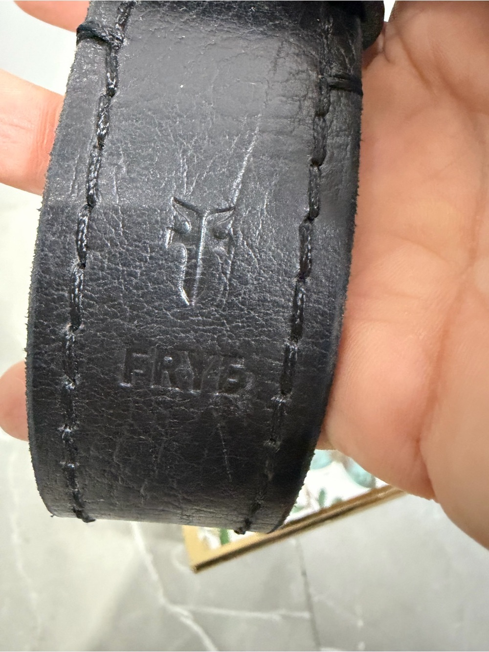 FRYE AND CO. Black Leather Men's Belt with Brushed Metal Buckle size 40 - Picture 5 of 5